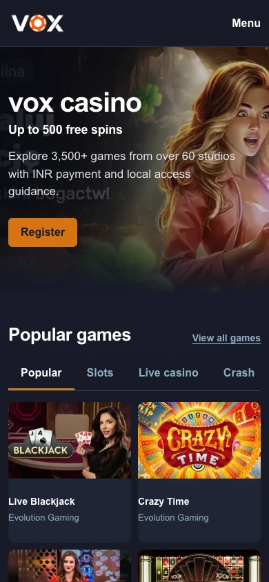 Mobile casino lobby preview